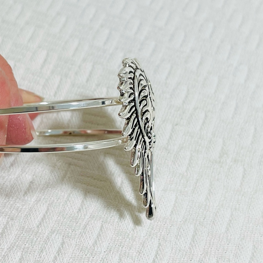 Angel Wings Hinged Bangle Bracelet Silver Tone - Picture 2 of 6